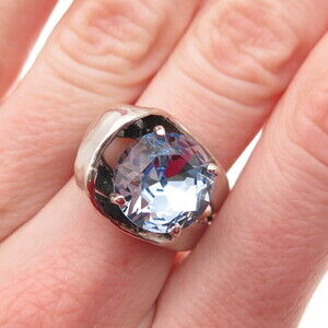 Han 925 Sterling Silver Round-Cut Blue C Z Modernist Ring Size 7.25